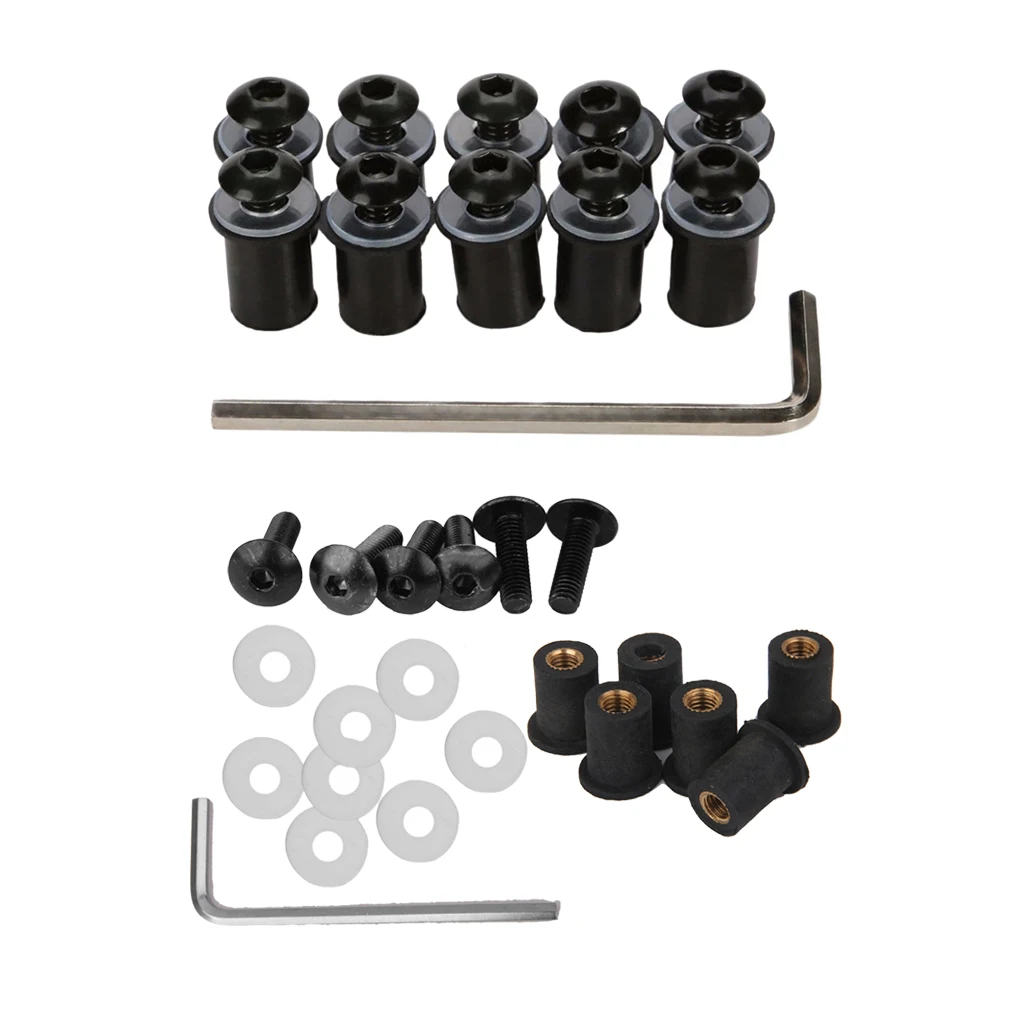 4mm + 5mm Fairing Windscreen Screw Bolt Windshield Mounting Nuts Kit Black 