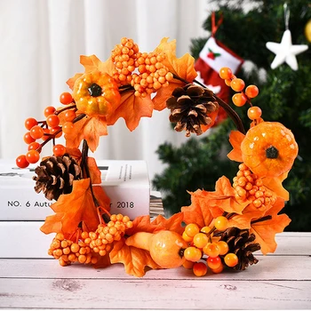 

Halloween Maple Leaf Pumpkin Decoration Wreath Pine Cone Sun Flower Decoration Wreath Front Door Home Party Decoration