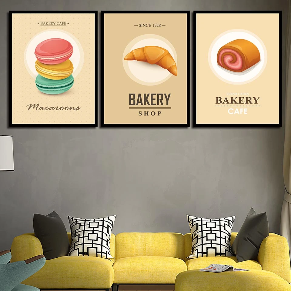 Affiche De Dessin Anime Macaron Boulangerie Gateau Peinture Sur Toile Minimaliste Nordique Images D Art Murales Pour Cuisine Boulangerie Magasin Cafe Decor De Maison Aliexpress