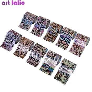 

10pcs/Box Leopard Nail Holographic Transfer Foil Charm Wraps Sticker Decals Manicure Decor Set Nail Art Tips DIY Decoration