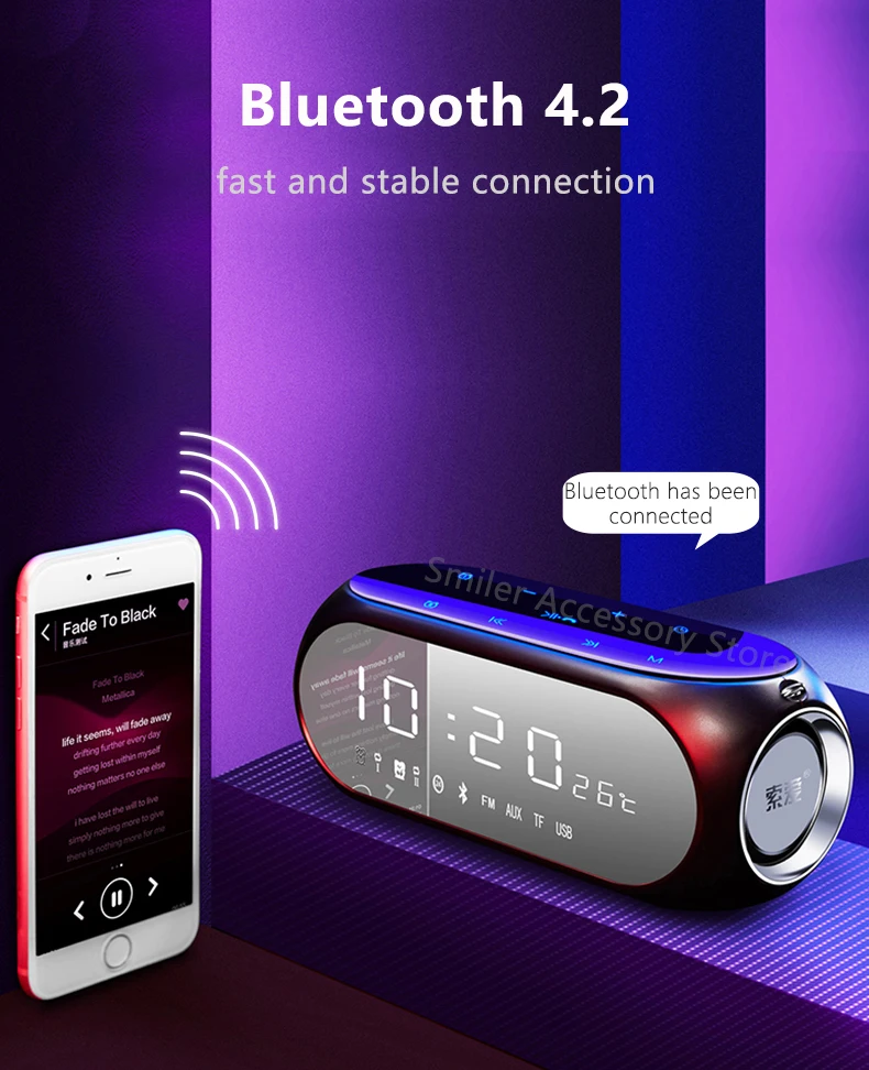 Беспроводной Bluetooth динамик 10 Вт портативный небольшой светодиодный дисплей FM радио Будильник домашний стерео громкий динамик Бас Сабвуфер Soundbox