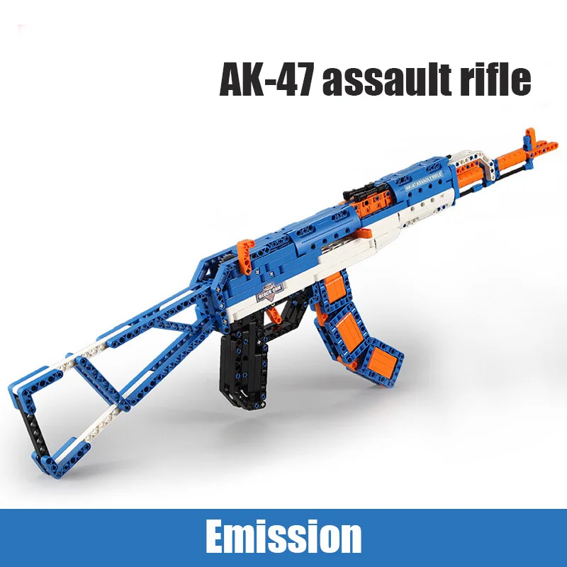 Детские сборные игрушки, Ak-47, Реплика, имитация AK-47, Штурмовая винтовка, блоки, Детская Военная пусковая штурмовая модель винтовки