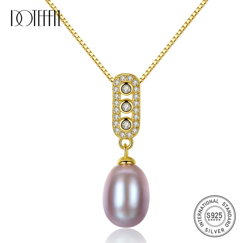 

DOTEFFIL 925 Solid Silver Necklace Women Noble Jewelry Fashion Natural Freshwater Pearl Pendant Gilt Chain Necklace Lady Gift
