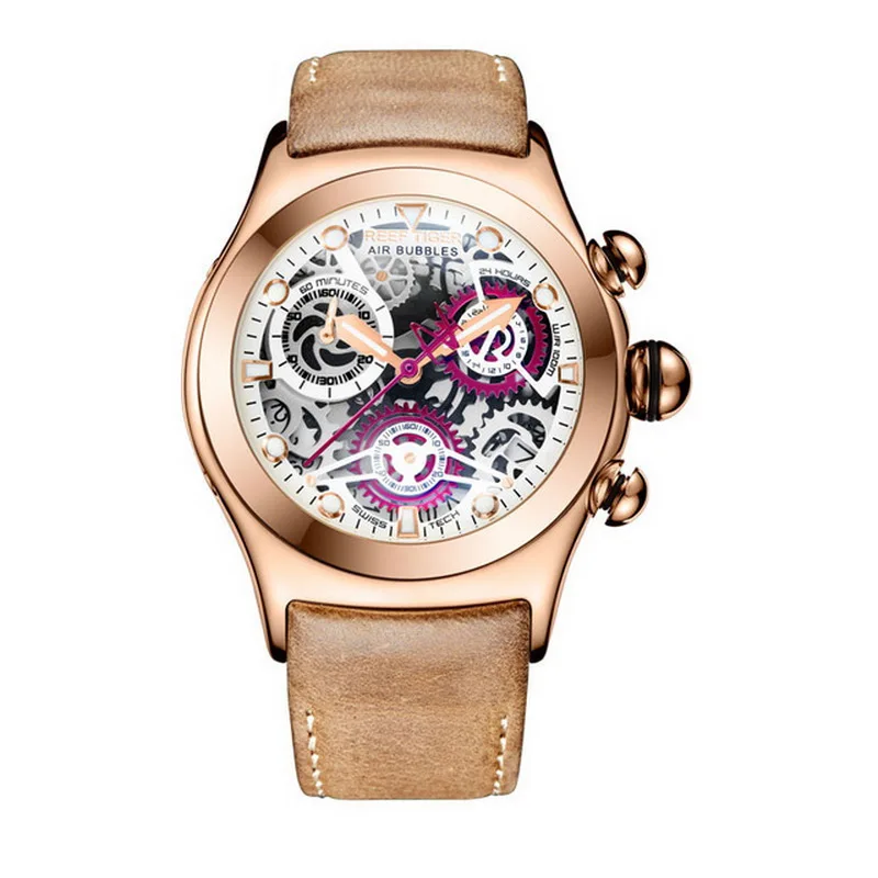 Мужские спортивные наручные часы, мужские кварцевые наручные часы Reef Tiger, светящиеся водонепроницаемые часы с хронографом, кожаный ремешок, reloj hombre RGA792 - Цвет: men watch p10