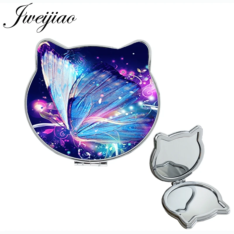 JWEIJIAO cute Butterfly specimens Gift Magnifier Ear Shaped Health PU Compact Hand Vanity Portable leather mirror spiegel D1249 - Цвет: FQ287