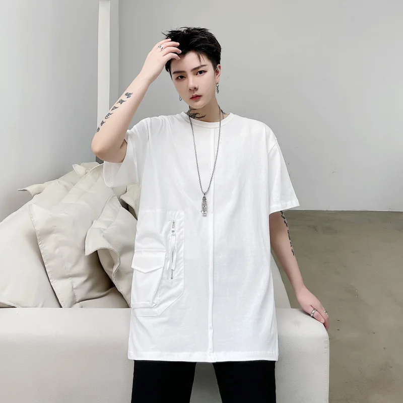

Summer dark series ins pocket decoration Korean version men's loose hip hop short sleeve T-shirt hairdresser work clothes T-shir