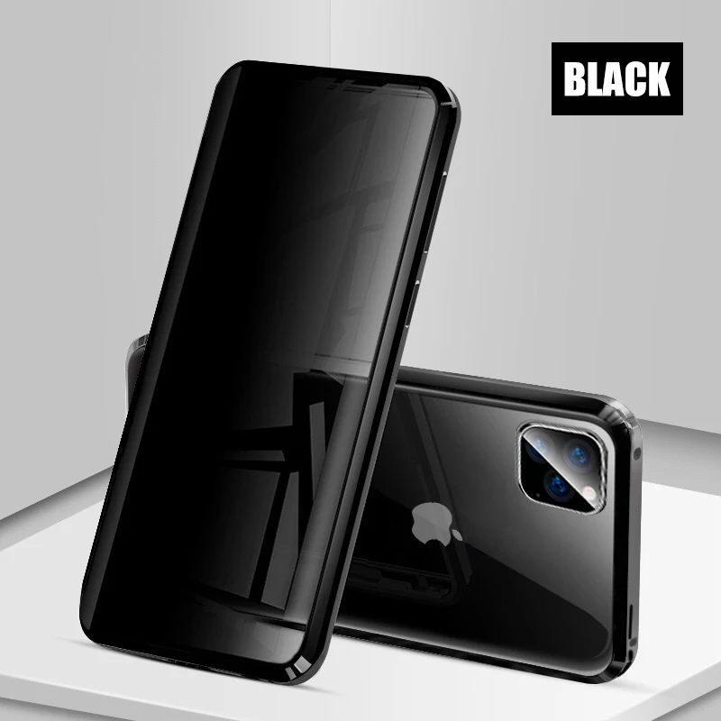 Магнитный чехол из закаленного стекла для iPhone 11 Pro 7 8 6 6s Plus X XR XS MAX 360 магнитный антишпионский защитный Магнитный чехол - Цвет: Black