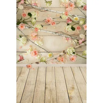 

MEHOFOTO Vinyl Photography Background Pink Rose Flower Wooden Floor Computer Printed Children Backdrops for Photo Studio CM-6698