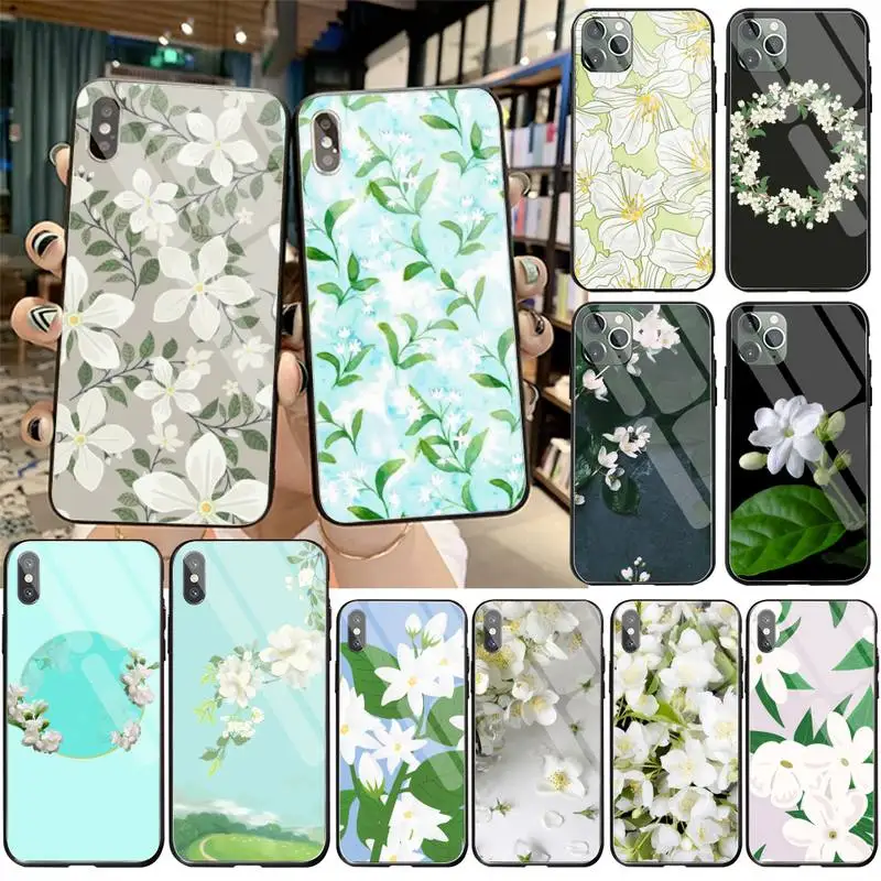Чехол для телефона с рисунком жасмина из закаленного стекла iPhone 11 Pro XR XS MAX 8X7 6S 6 Plus