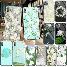 Чехол для телефона с рисунком жасмина из закаленного стекла iPhone