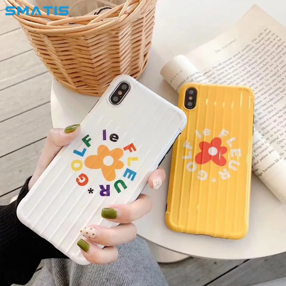 

Cute Flower Phone Case for iPhone X XS MAX XR 7 8 6S Plus Cover Luxury IMD Soft TPU Lovely Sun Patterned Glossy Stripe Back Capa