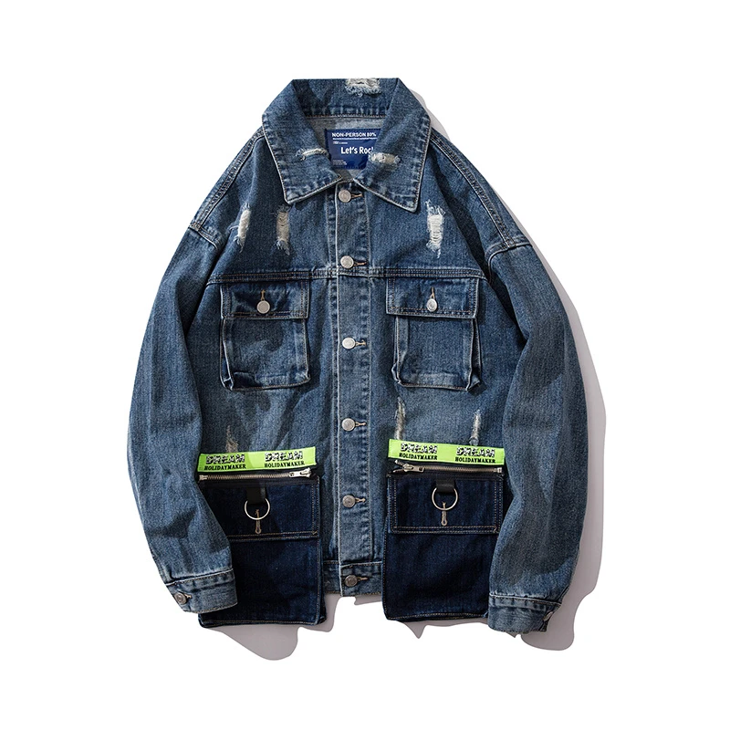

2019 New Autumn Casual Big Pocket Jeans Jacket Men
