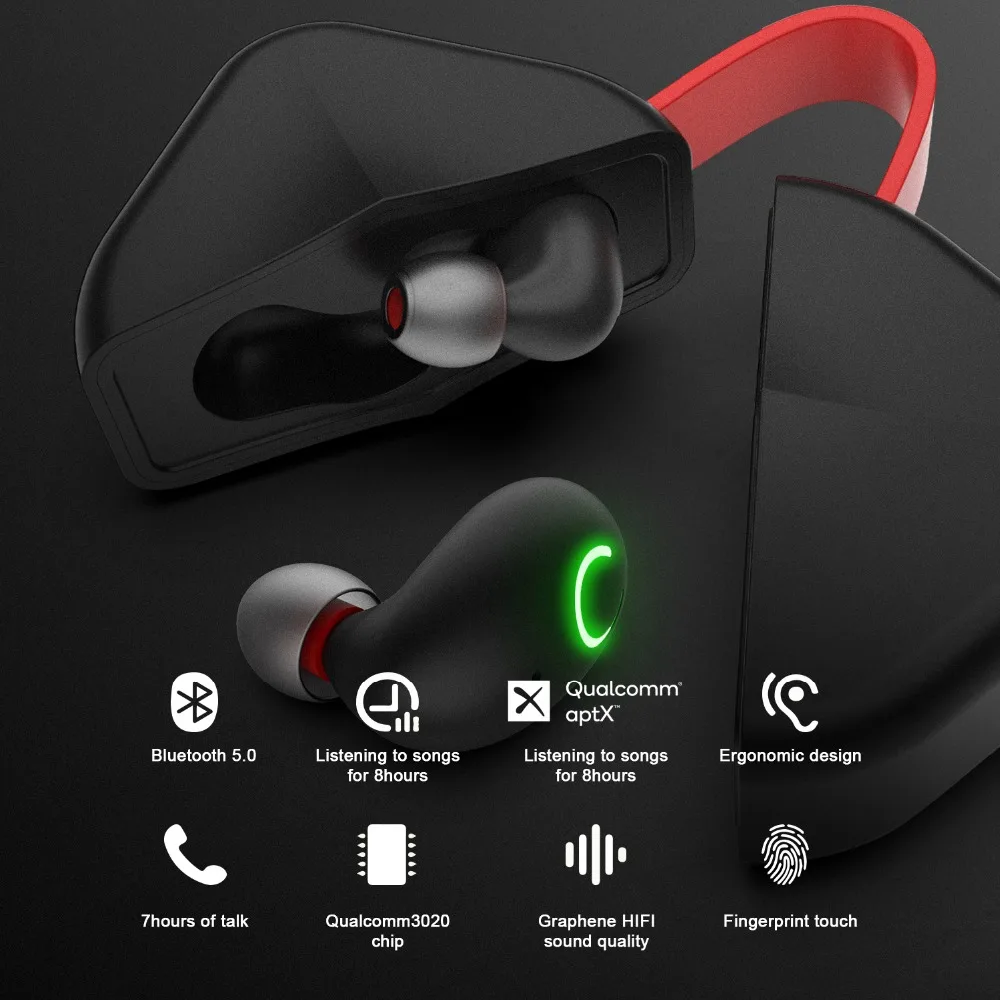 ouvido bluetooth 5.0 apoio aptx aac 45h jogar música para ios android