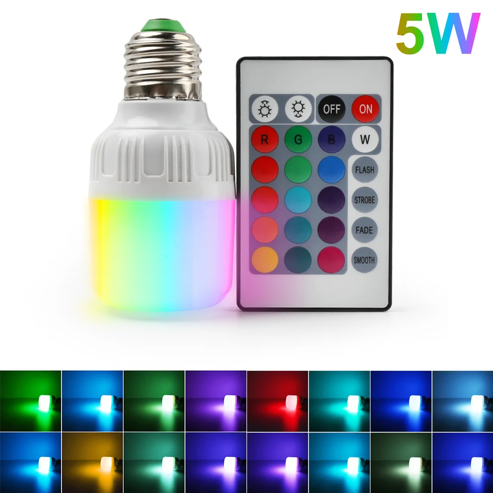 E27 RGB светодиодные лампы 5 Вт беспроводной прожектор Светодиодные с пультом