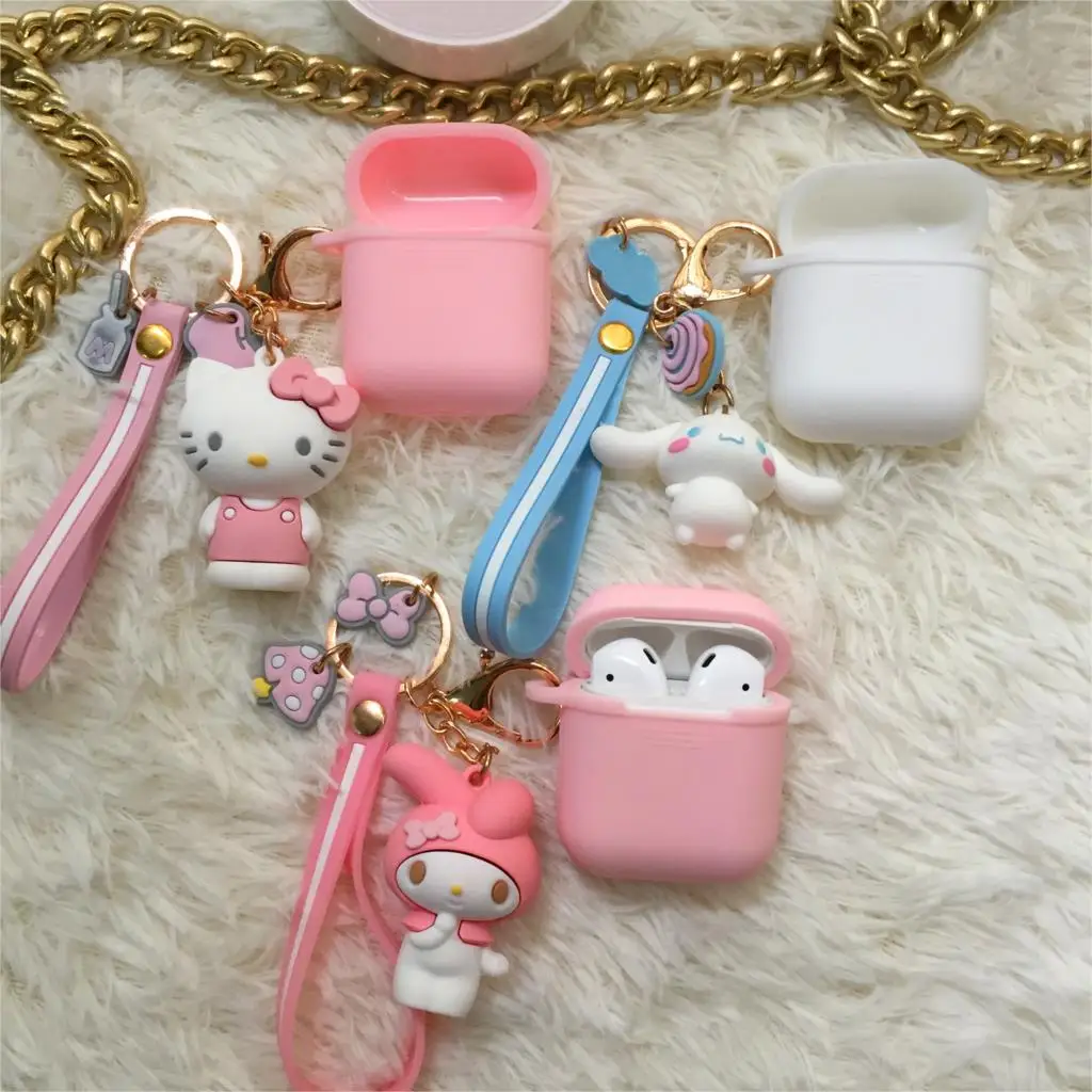 Милый мультфильм для airpods чехол hello kitty Мелодия для наушники для iPhone Мягкая силиконовая сумка Универсальный телефон крюк вверх ремень, запястье