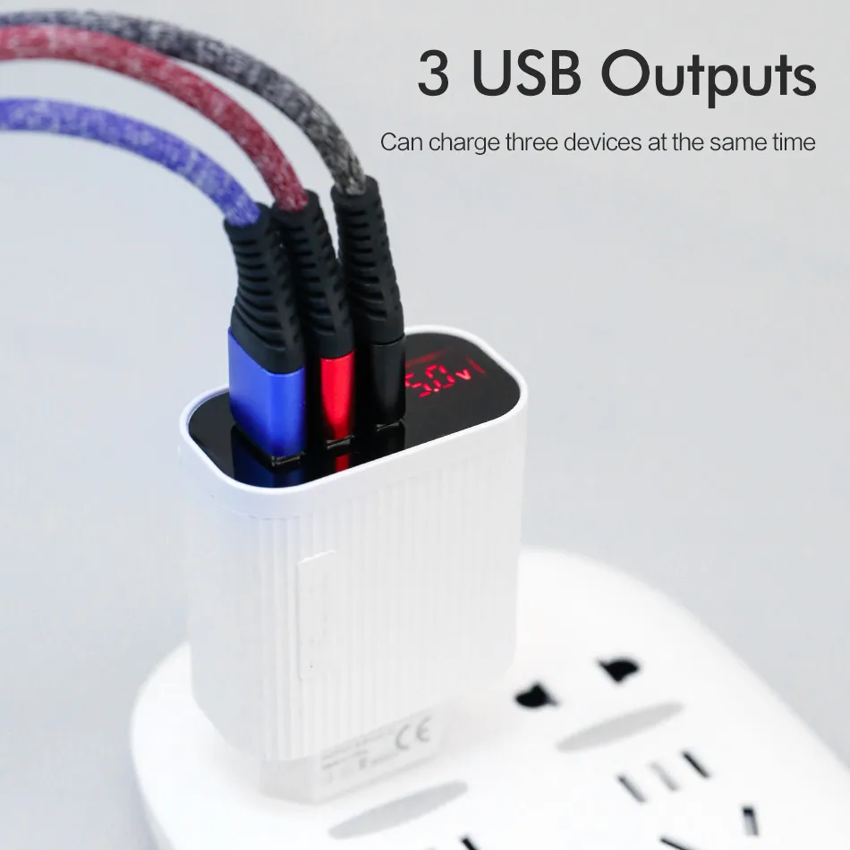 ROCK 3A USB зарядное устройство светодиодный дисплей 3 порта USB быстрая зарядка 3,0 адаптер для iPhone samsung S10 Plus Xiaomi быстрое дорожное настенное зарядное устройство