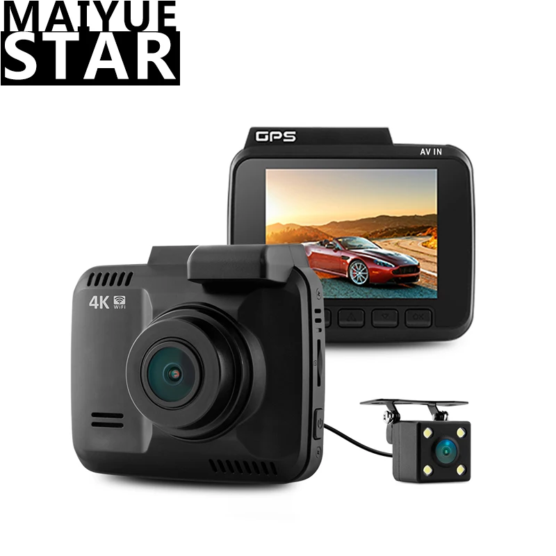 Maiyue star 2,4 дюймов FHD двойной объектив 4K Встроенный gps Автомобильный видеорегистратор WiFi камера заднего вида камера ночного видения приборная панель Cam