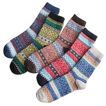 5 пар, мягкие, сохраняющие тепло, милые, с рисунком, термостойкие, средние, Ретро стиль, осень, Рождество, забавные зимние носки для мужчин и женщин