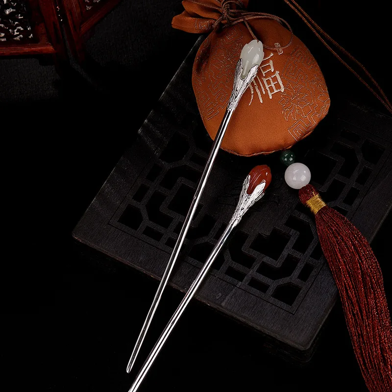 

925 Sterling Silver Hair Stick for Women Natural Stone Flower Vintage Bridal Hair Accessories Head Jewelry Handmade Bridal Tiara