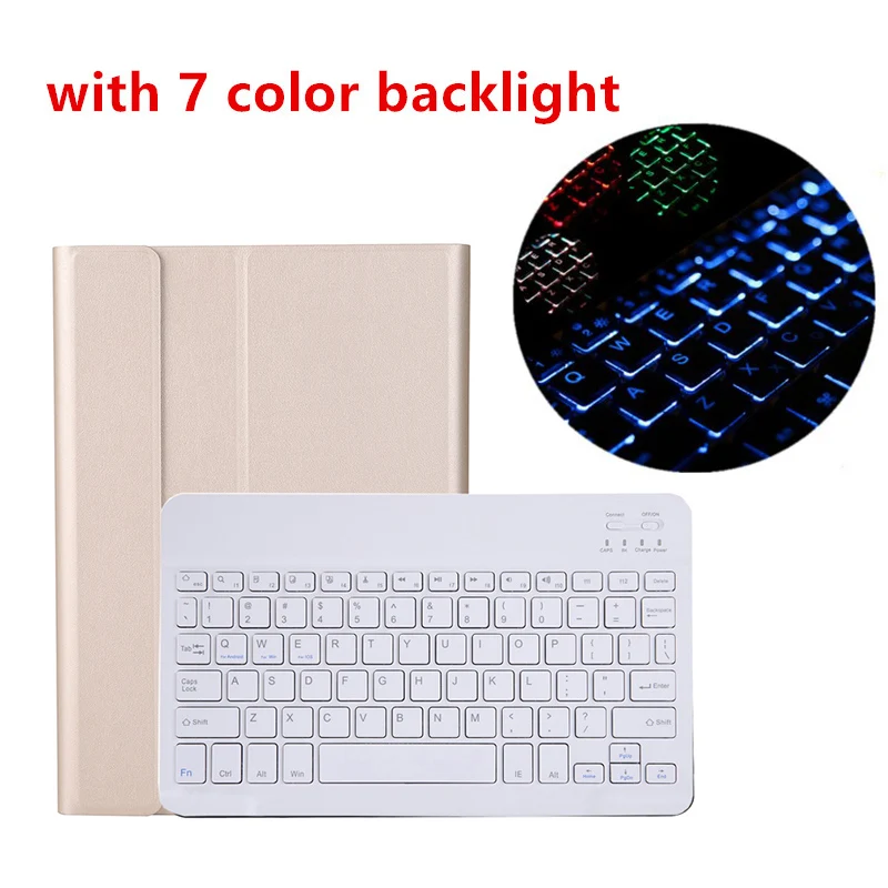 Gold with backlight Тонкий чехол с клавиатурой для Samsung Galaxy Tab S6 10,5 чехол T860 T865 SM-T860 планшет кожаный умный чехол Съемная клавиатура Bluetooth - Цвет: Gold with backlight