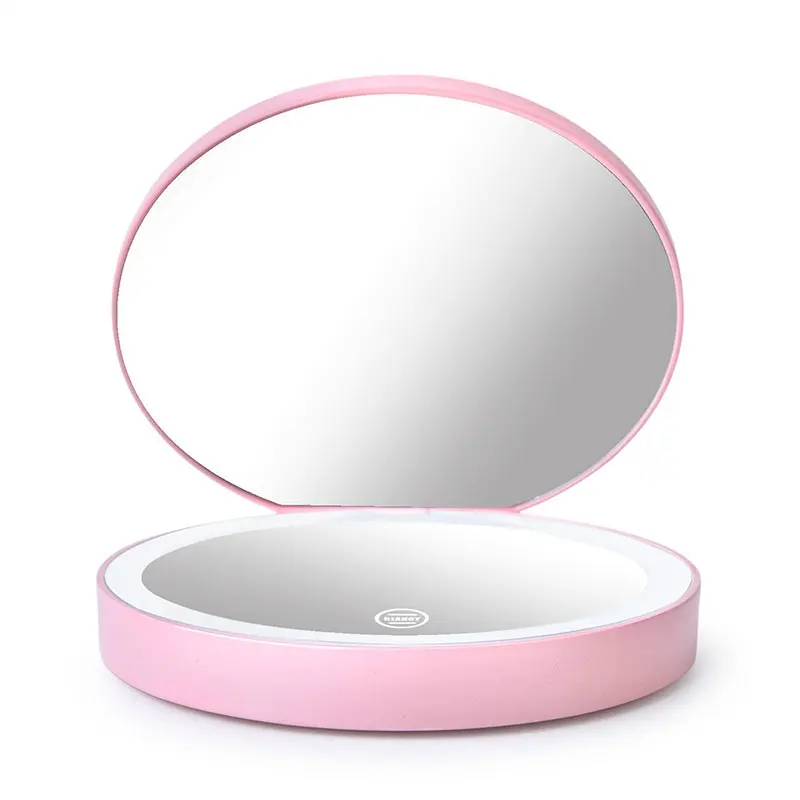 Pink Мини двухстороннее зеркало для макияжа с светодиодный подсветкой складывающееся зеркало инструмент для макияжа usb зарядка косметическое зеркало интернет знаменитостей - Цвет: Pink