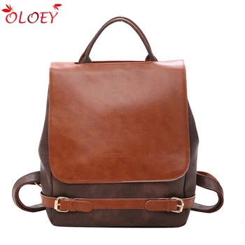 

Vintage Leather Schoolbag Women's Backpacks 2019 New Shoulder Back Bag Leather Large Capacity Rucksacks Book Mochila hot sale