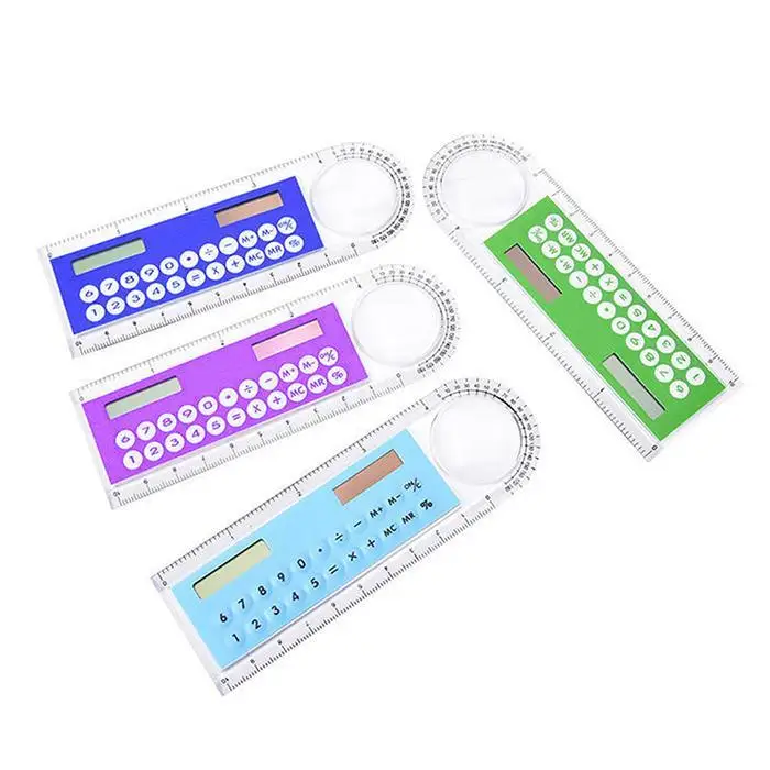 High Quality Solar Mini Calculator Magnifier Multifunction 10cm Ultra-thin Ruler Calculadora Office Supplies