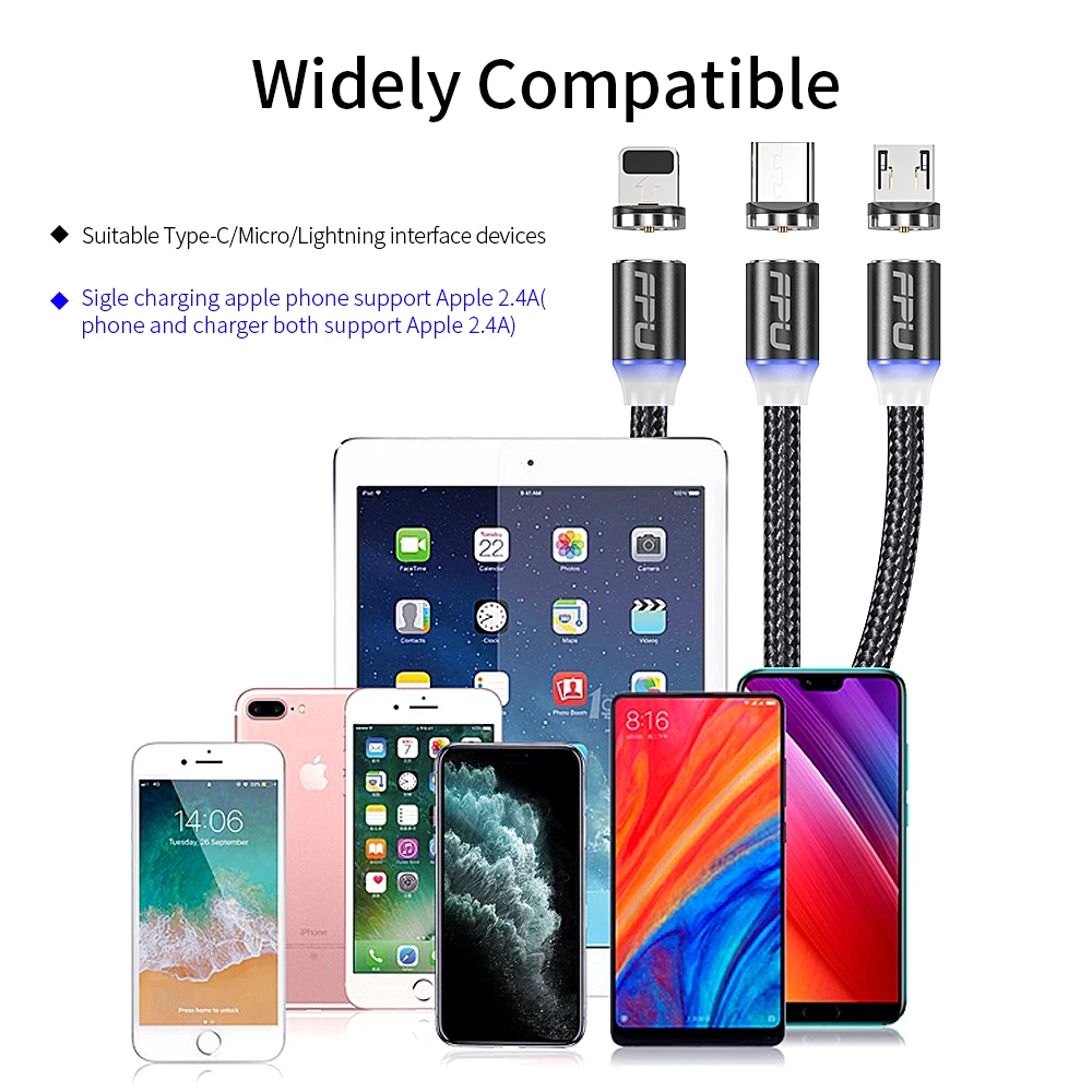 FPU 3 в 1 Магнитный USB кабель типа C для быстрой зарядки для iPhone XR Магнитный зарядный шнур для передачи данных Android мобильный телефон Micro USB кабель