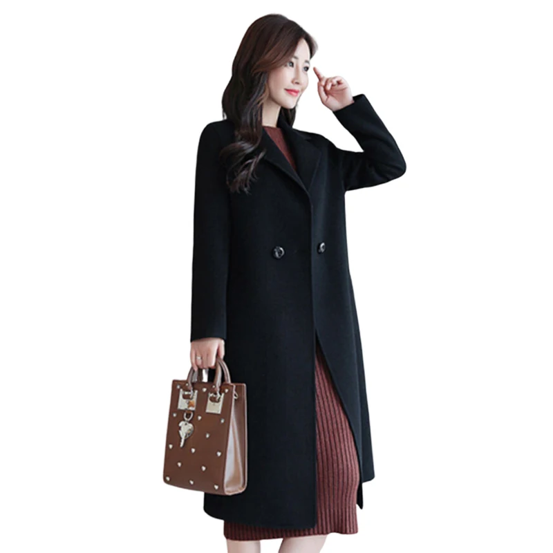 Тонкое шерстяное пальто для женщин с длинным рукавом и отложным воротником Верхняя одежда Куртка повседневное осень зима элегантное пальто