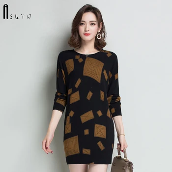 

ASLTW High Quality Long Sweater Women Female Winter Sweater Pullovers Jumper Plus Size O Neck Print Women's Sweater