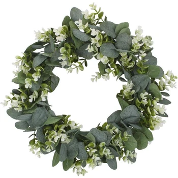 

Simulation Eucalyptus Wreath with Flowers Suitable for Front Door Wall Holiday Fireplace Window Decoration