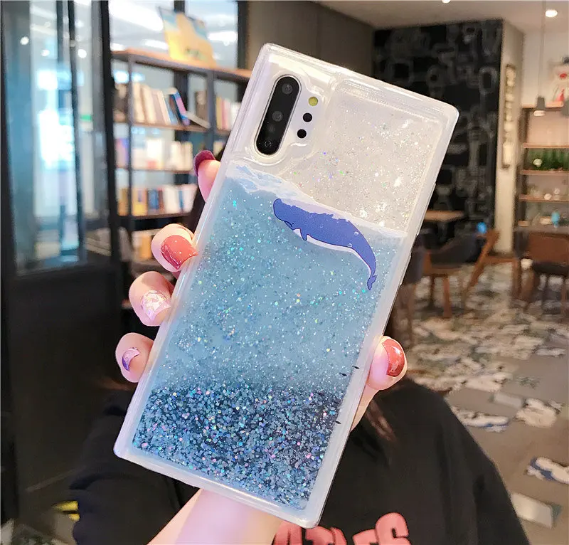 Чехол с милым животным дельфином для samsung Note 10 Plus S7 S8 S9 S10 Plus Note 10 9 8 Coques из ТПУ с изображением кота и жидкого песка - Цвет: A
