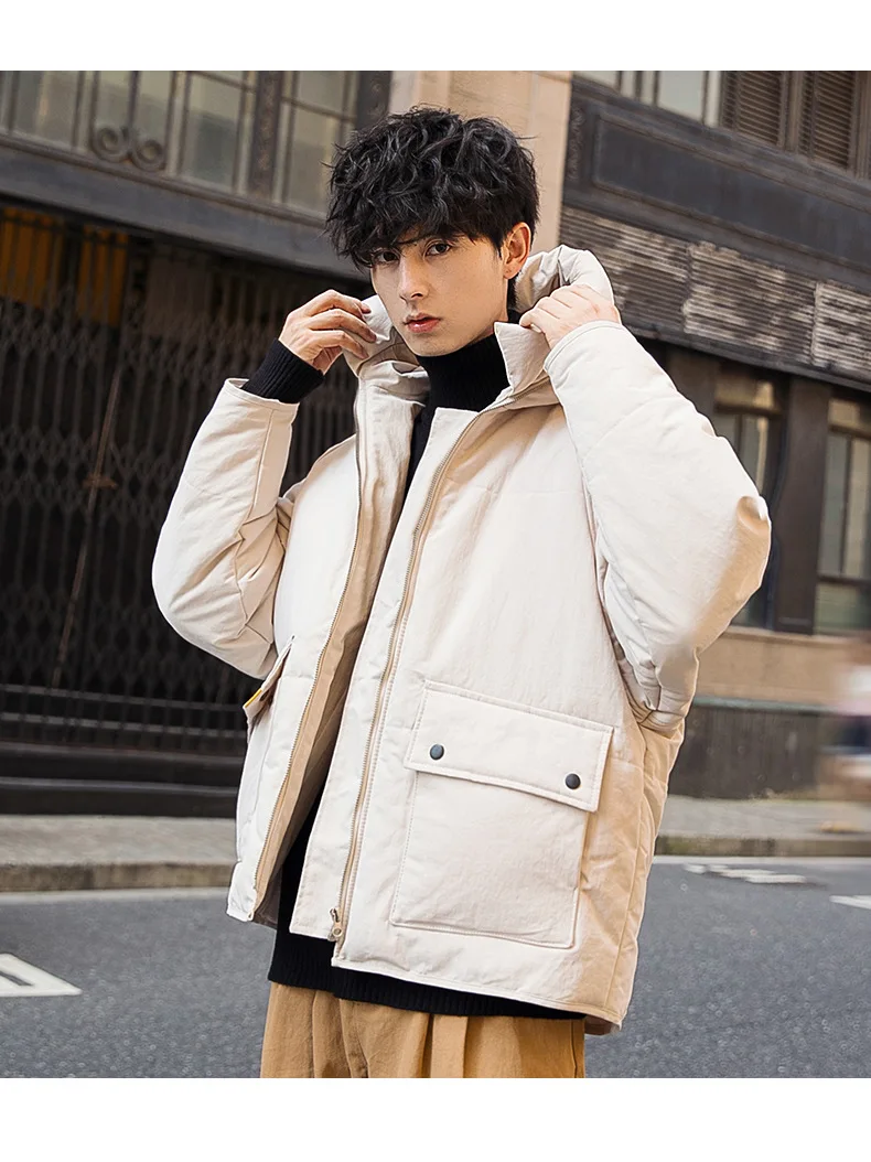 Micro for Winter down Feather Cotton-padded Clothes Men's New Products Hooded down Coat Loose-Fit Workwear Cotton Coat Casu