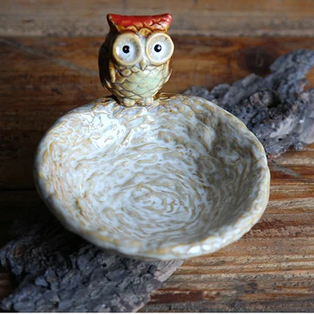 

Nordic Art Mini Round Owl Ceramic Jewelry Dish Decoration Home Retro Candy Snack Key Storage Tray Bathroom Soap Box Ashtray Gift