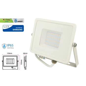 

V-TAC FE6030C headlight Led Flood Light 30W IP65 warm white Super Slim white casing Samsung Chip warranty 5 years SKU-403
