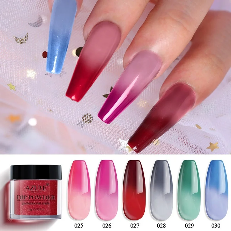 Azure Beauty Термальный меняющий цвет порошок для ногтей температуру блестящая основа
