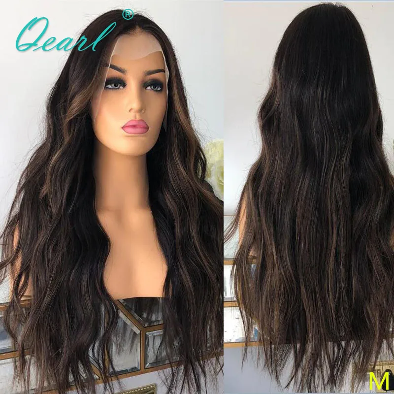 Big Deal Wig Black Human-Hair Lace-Front Brown Natural-Wave Glueless Lowlights 13x4/13x6 150-% bWwnMqbXX0O