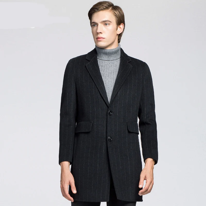 

2021 New Long Wool Trench Coat Male Winter Brand Mens Cashmere Coat Slim Fit Woolen Peacoat Windbreaker Manteau Homme