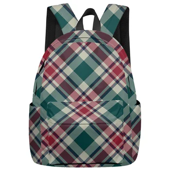 

Red And Green Plaid Backpack Interior Key Chain Holder Luxury Backpack Arcuate Shoulder Strap
