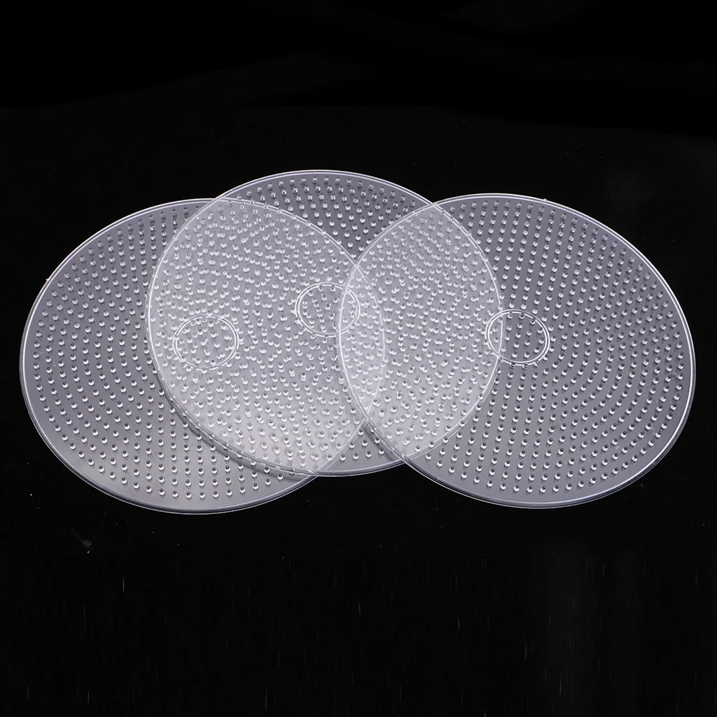 3 Piece 15cm Large Round Fuse Beads Boards Clear Plastic Pegboards Peg Board for Kids DIY Craft Educational Toys