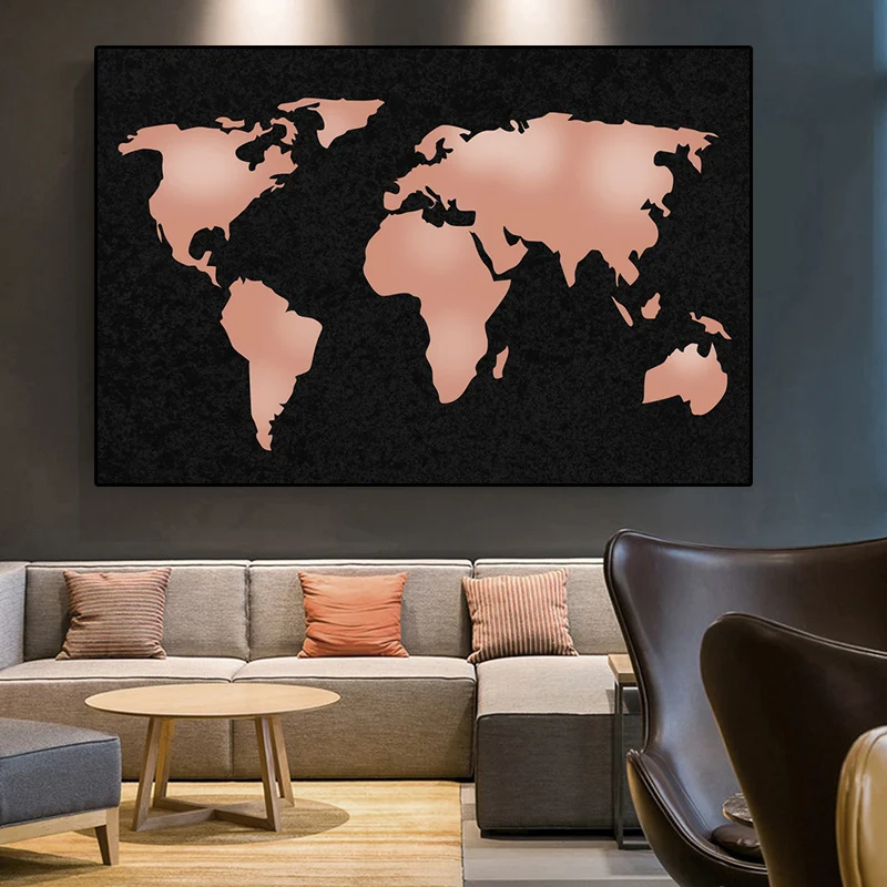 

Big Size Map of the World Posters and Print World Map Canvas Painting Office Study Living Room Decor Wall Art Landscape Picture