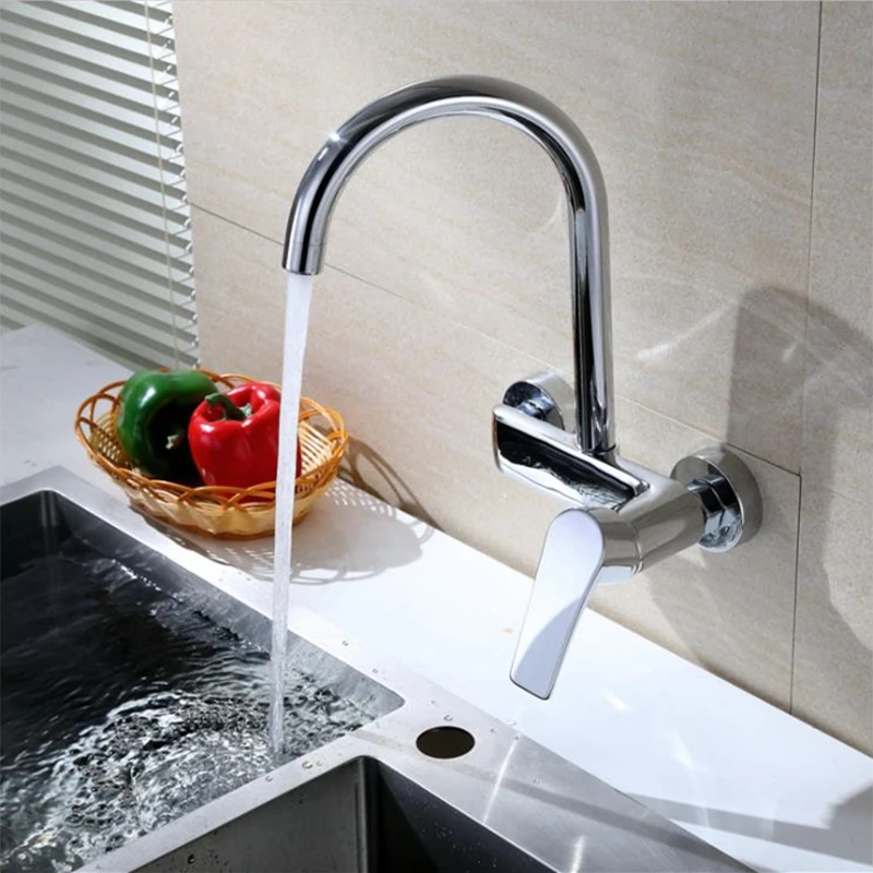 1PC Brass Chrome Taps For Kitchen Sink Kitchen Tap Dual Hole Wall Kitchen Mixer Kitchen Faucet torneira cozinha