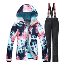 Gsou зимние куртки и нагрудники Брюки Зимний спорт на открытом воздухе костюм для сноубординга наборы водонепроницаемый ветрозащитный-30 Теплый Лыжный спорт для женщин