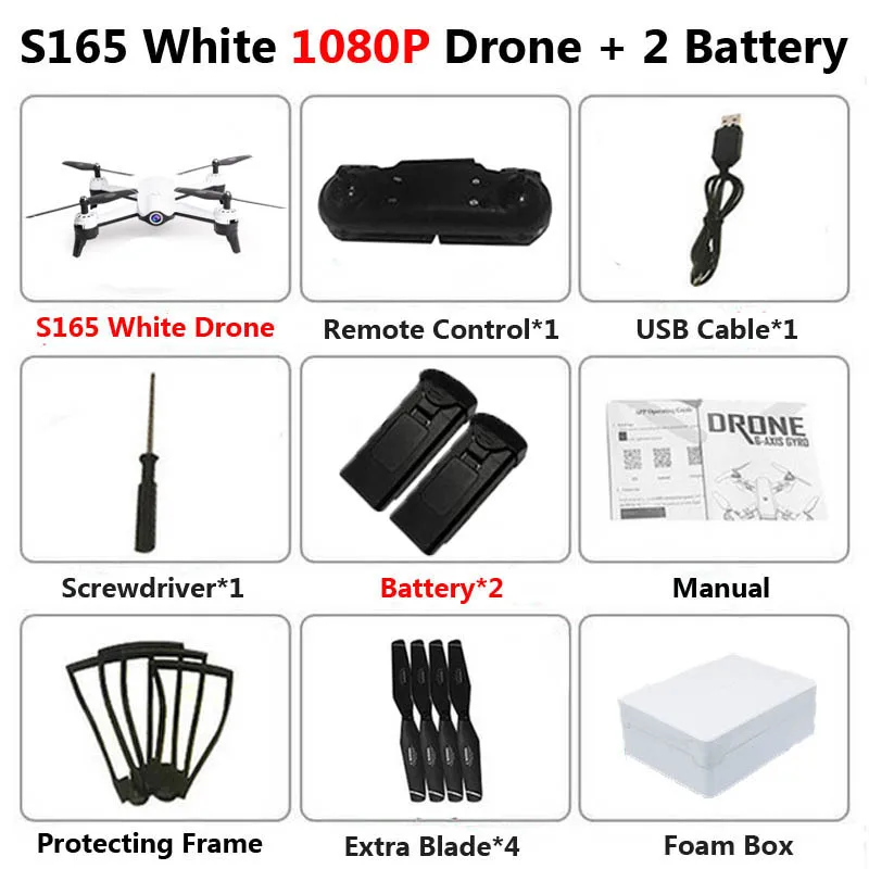 Профессиональный складной Дрон S165 с двойной камерой 4K HD WiFi FPV широкоугольный оптический поток RC Квадрокоптер Вертолет игрушки VS SG106 - Цвет: White 1080P2B Foam