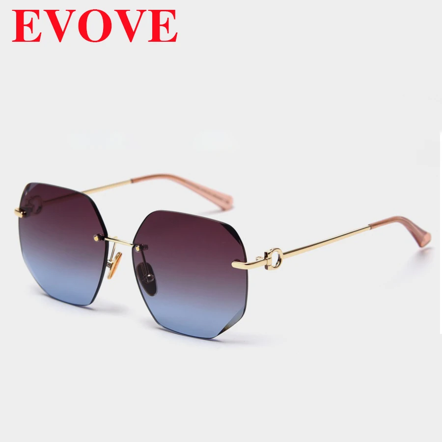 

Evove Women Polarized Sunglasses Rimless Brand Luxury Polygon Sun Glasses for Woman Gradient Lens Fashion Eyewear Female Shades