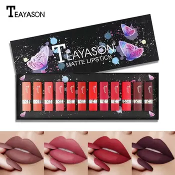 

TEAYASON Velvet Matte Lipstick Long Lasting Plum Sexy Red Lipstick Waterproof Non-stick Smooth Makeup Cosmetics Pigment TSLM1