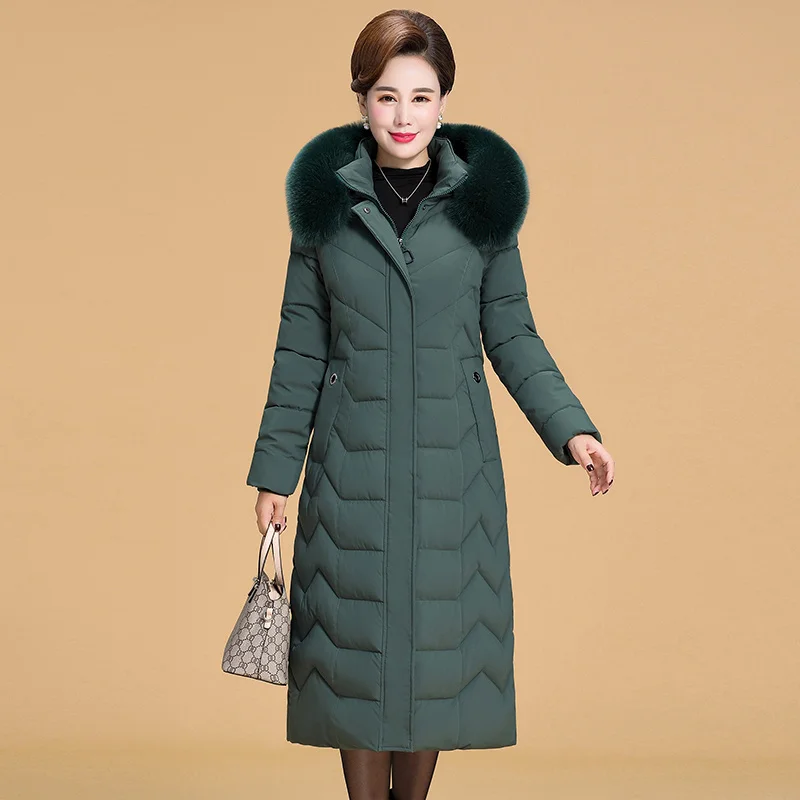 Зеленый Warm Winter Jacket Women Plus Size 5XL 6XL Womens Long Parkas Hooded Fur Collar Slim Women's Down Cotton Jacket Winter Coat - Цвет: Зеленый