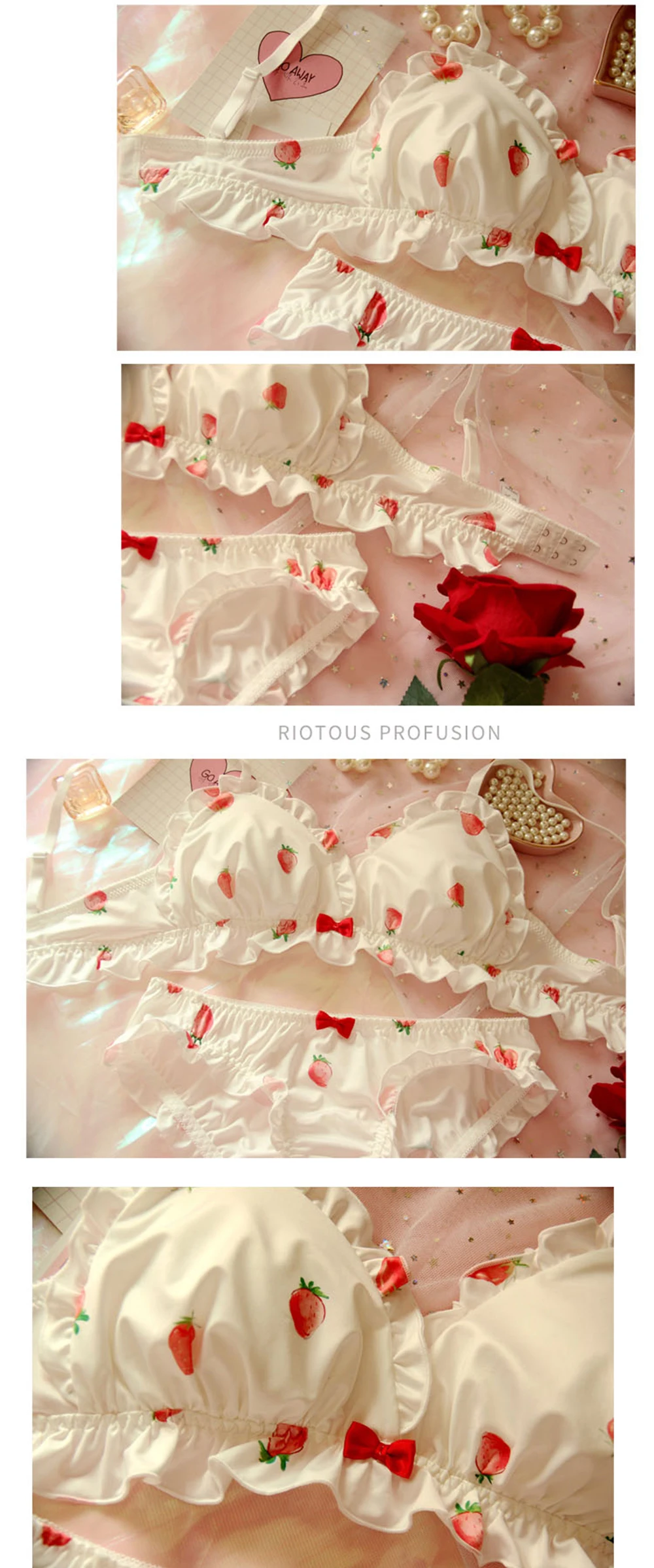 lounge underwear set Girls Strawberry Cute Sweet Bra Panty Set Japanese Kawaii Lolita Lingerie Briefs Suit Women Milk Silk Wire Free Soft Underwear bra sets