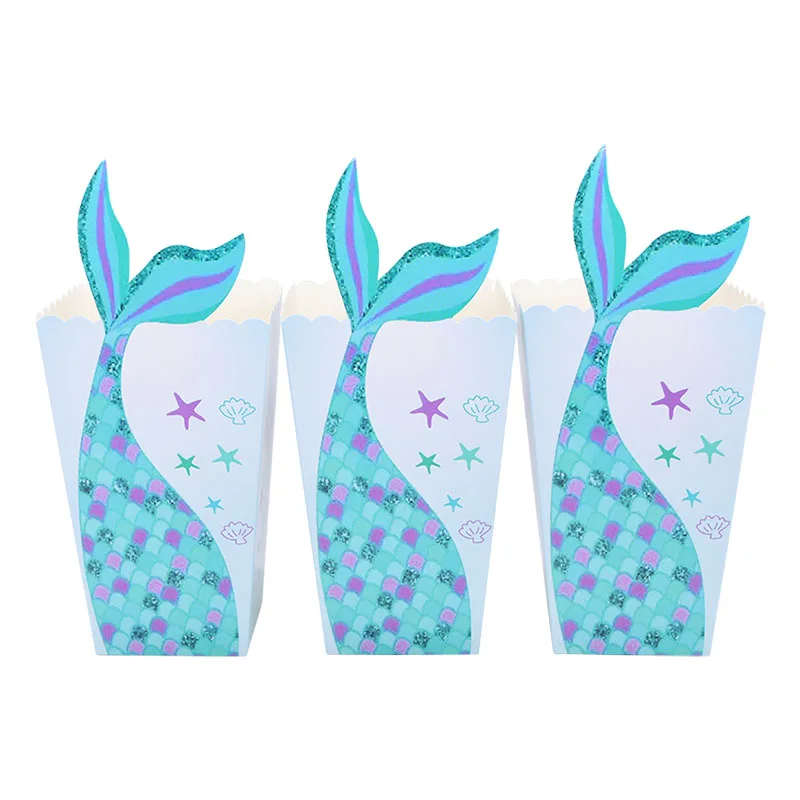 10pcs/Set Mermaid Tail Unicorn Paper Gift Box Popcorn Candy Cookie Boxes Wedding Kids Birthday Party Favor Decoration Supplies