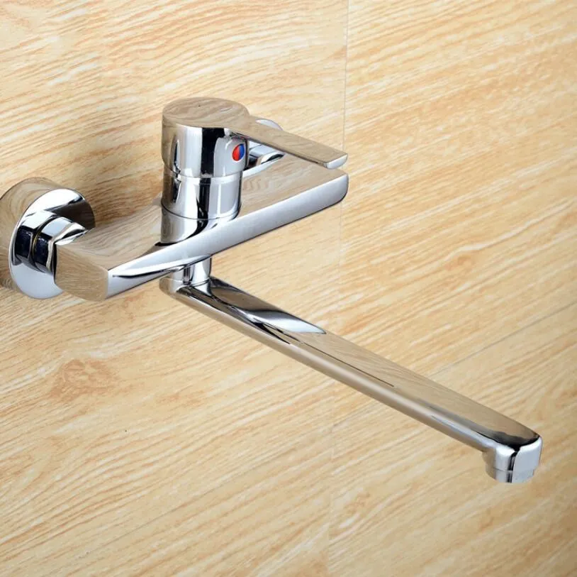 Wall Mounted Kitchen Faucet Brass Kitchen Mixers Sink Mixer Sink Tap 360 Degree Swivel White Double Holes